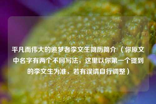 平凡而伟大的追梦者李文生简历简介 （你原文中名字有两个不同写法，这里以你第一个提到的李文生为准，若有误请自行调整）